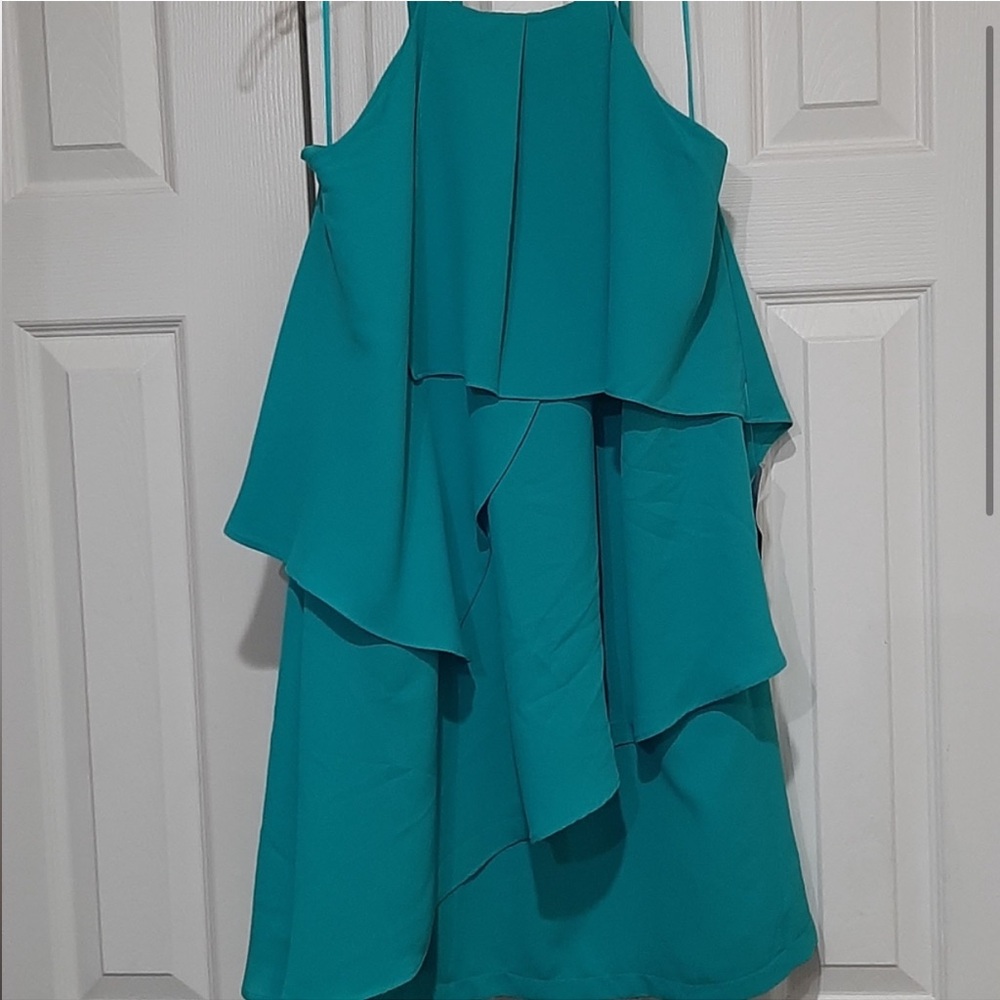 ADELYN RAE Green Size XS Dress Halter Top Sleeveless Ruffle Front Swing Lined